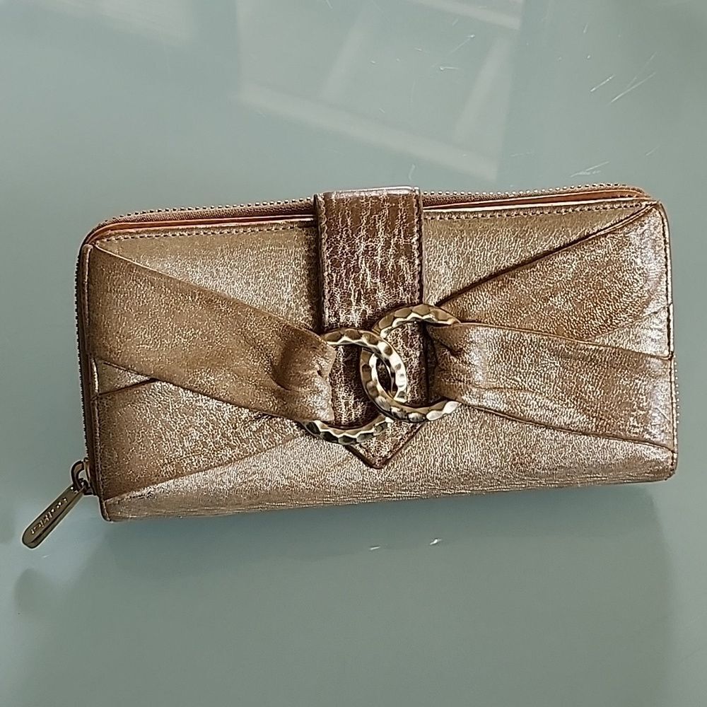 Vintage Botkier Leather Shimmering Gold Wallet 80's Vibe
